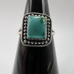 Sterling Silver Turquoise Size 7, Square Gemstone, Statement, Southwestern, Boho